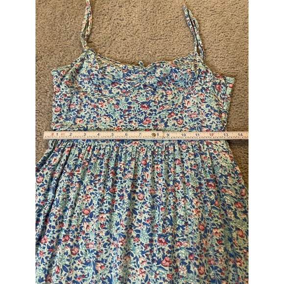 Y2K Hollister Floral Maxi Dress XS Tie Back High Slits Blue Boho Cottagecore - Picture 9 of 11